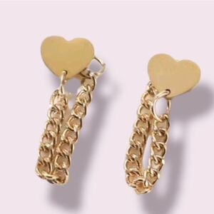 Heart Dangling Chain Stud Earrings
